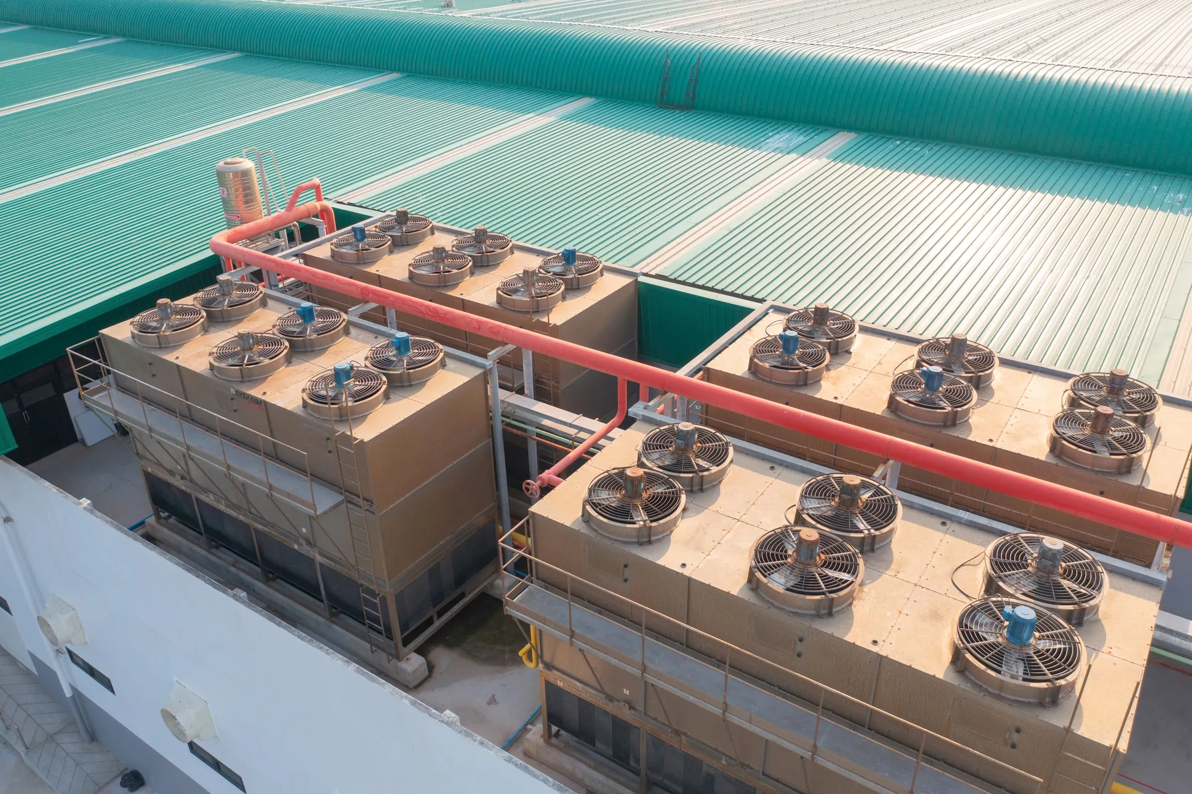 Industrial cooling plant on a building roof