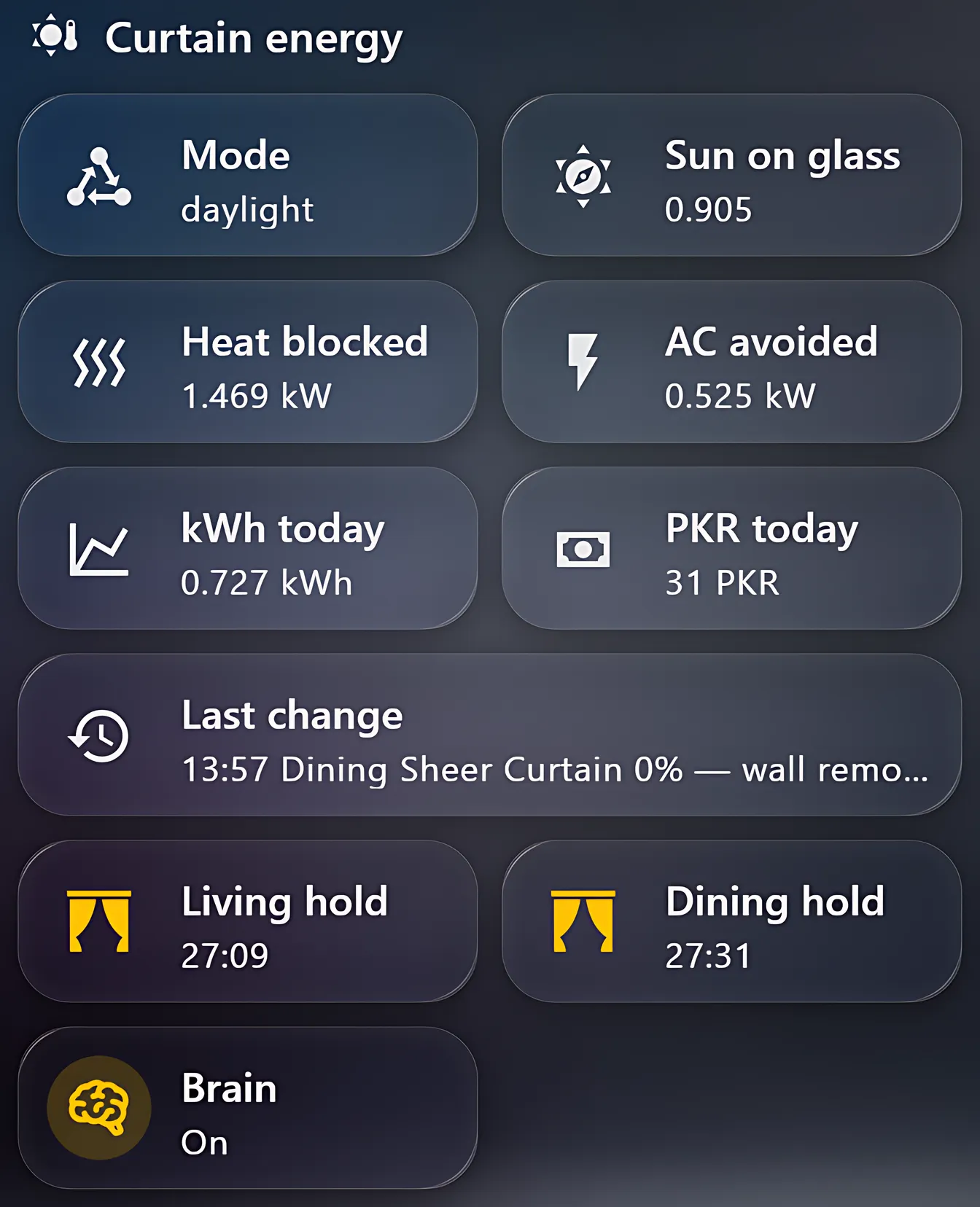 Studio interface showing curtain sun-and-heat energy panel