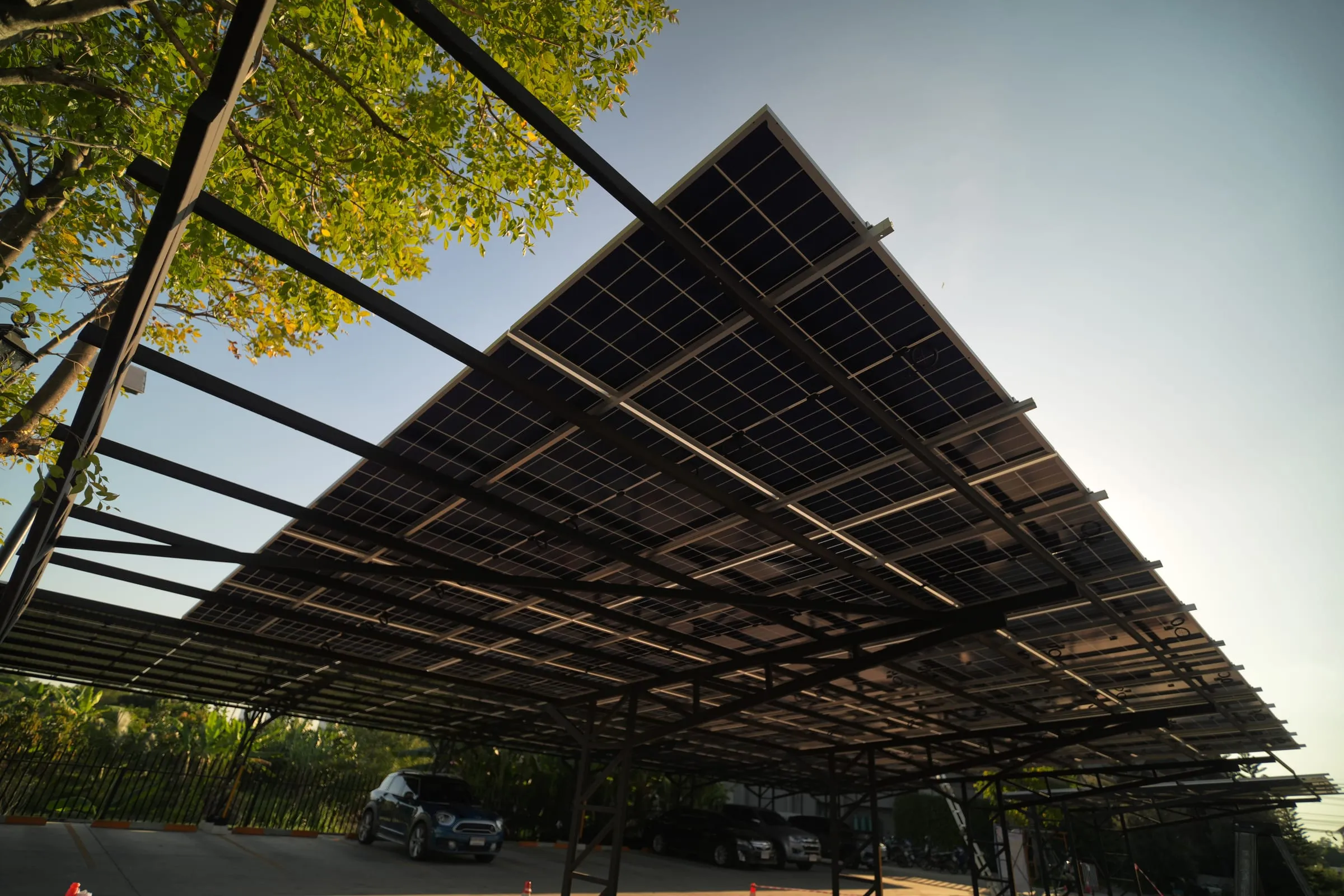 Solar panel array over a car park