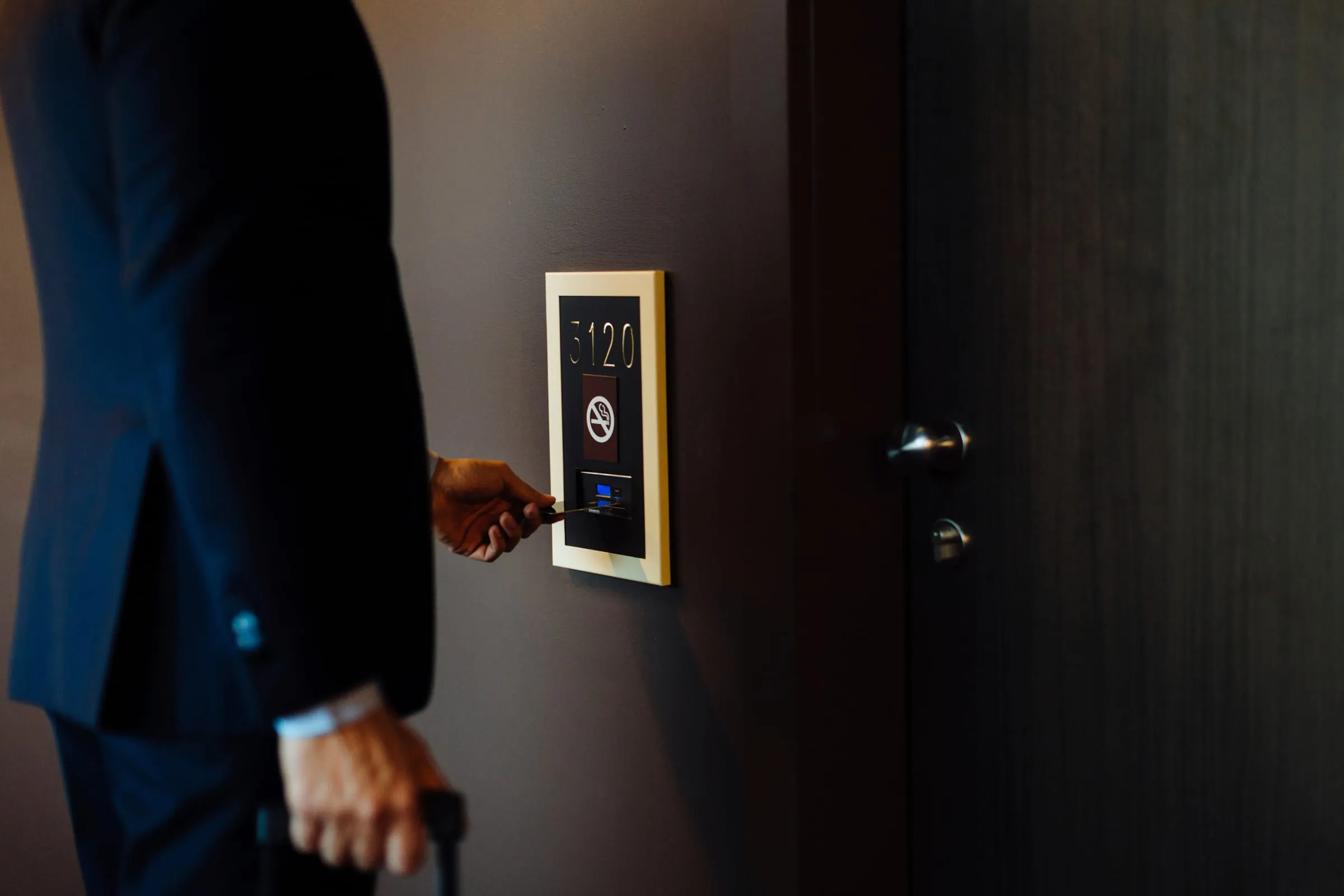 Opening a hotel door with a key-card entry system
