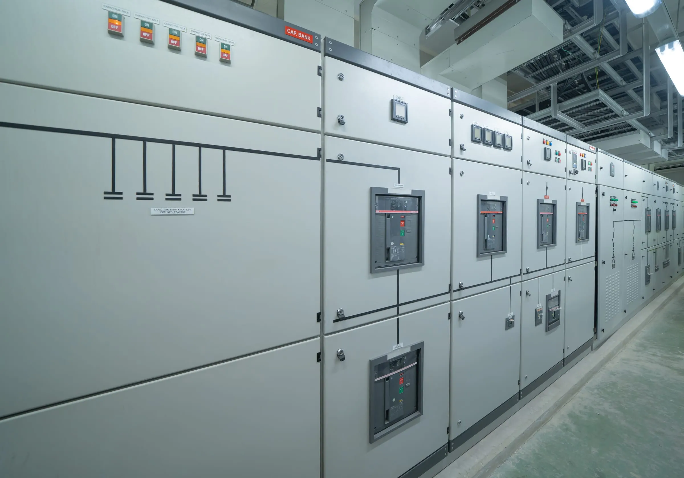 Control panels in an electrical substation