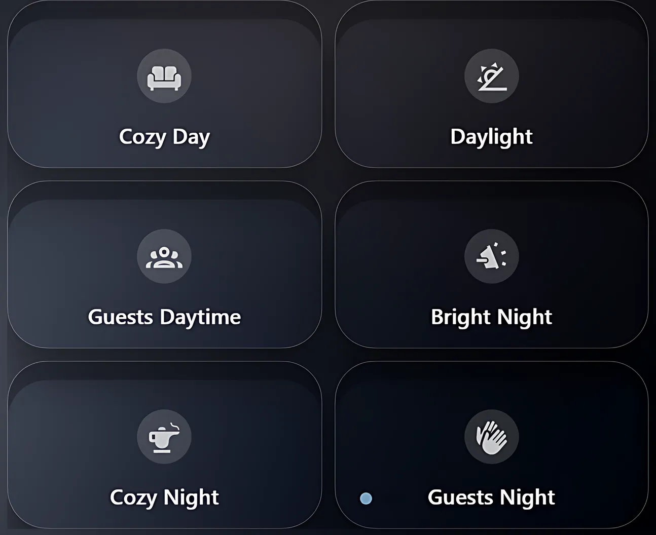 Studio wall interface showing living-room scene buttons