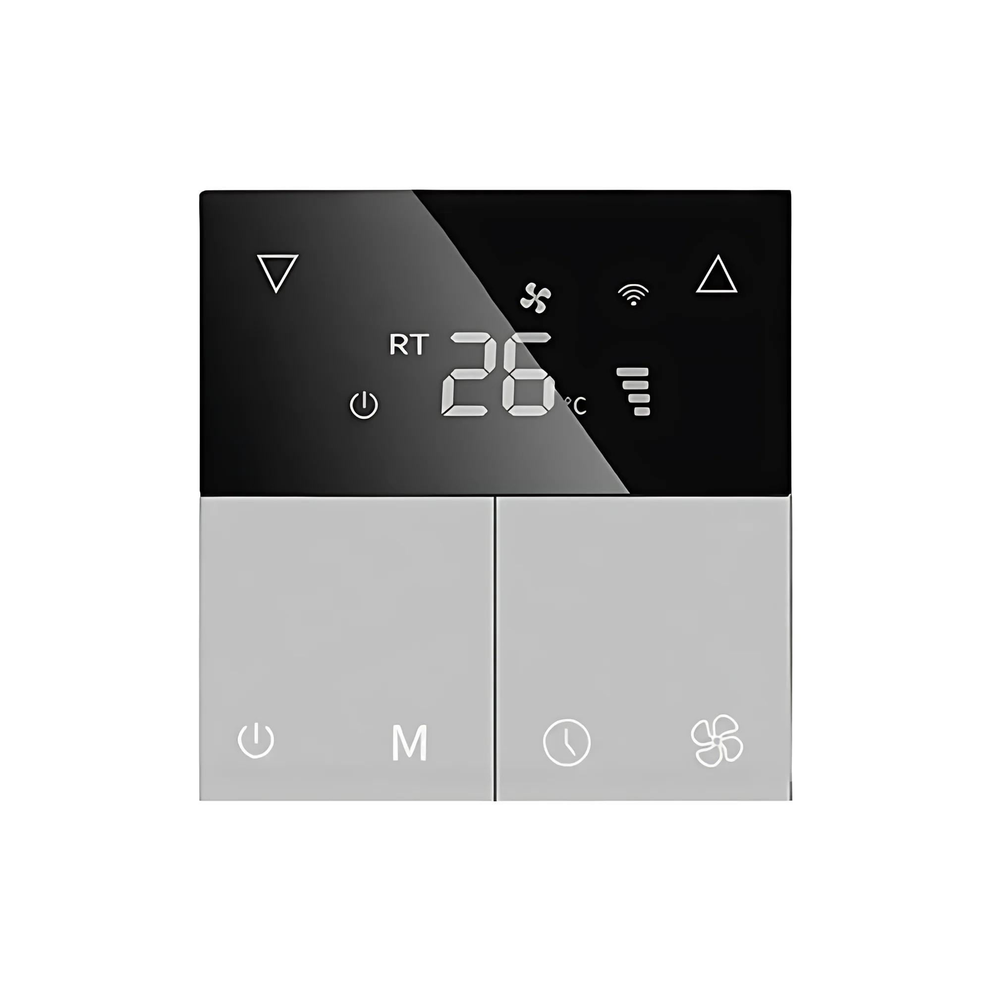 Grey ventilation controller panel with display