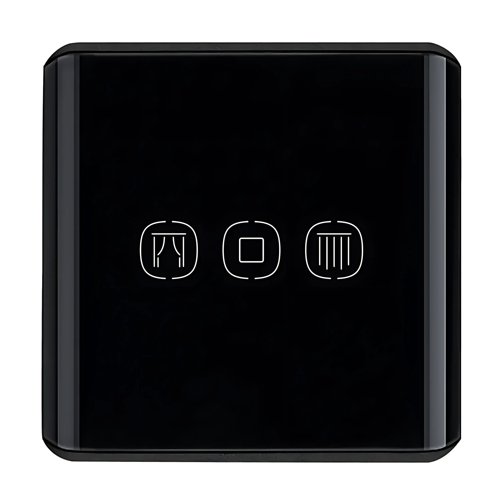Black curved-glass curtain switch with open, stop and close keys