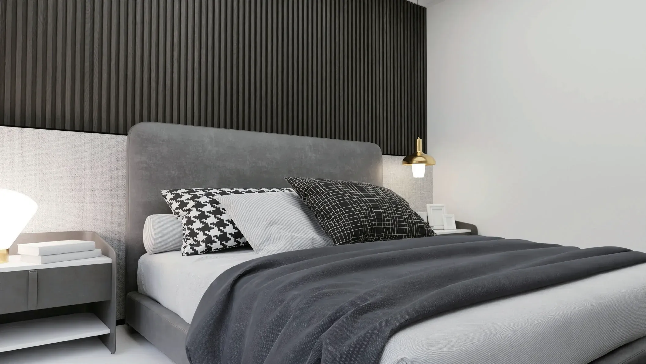 Peshawar bedroom with dark headboard