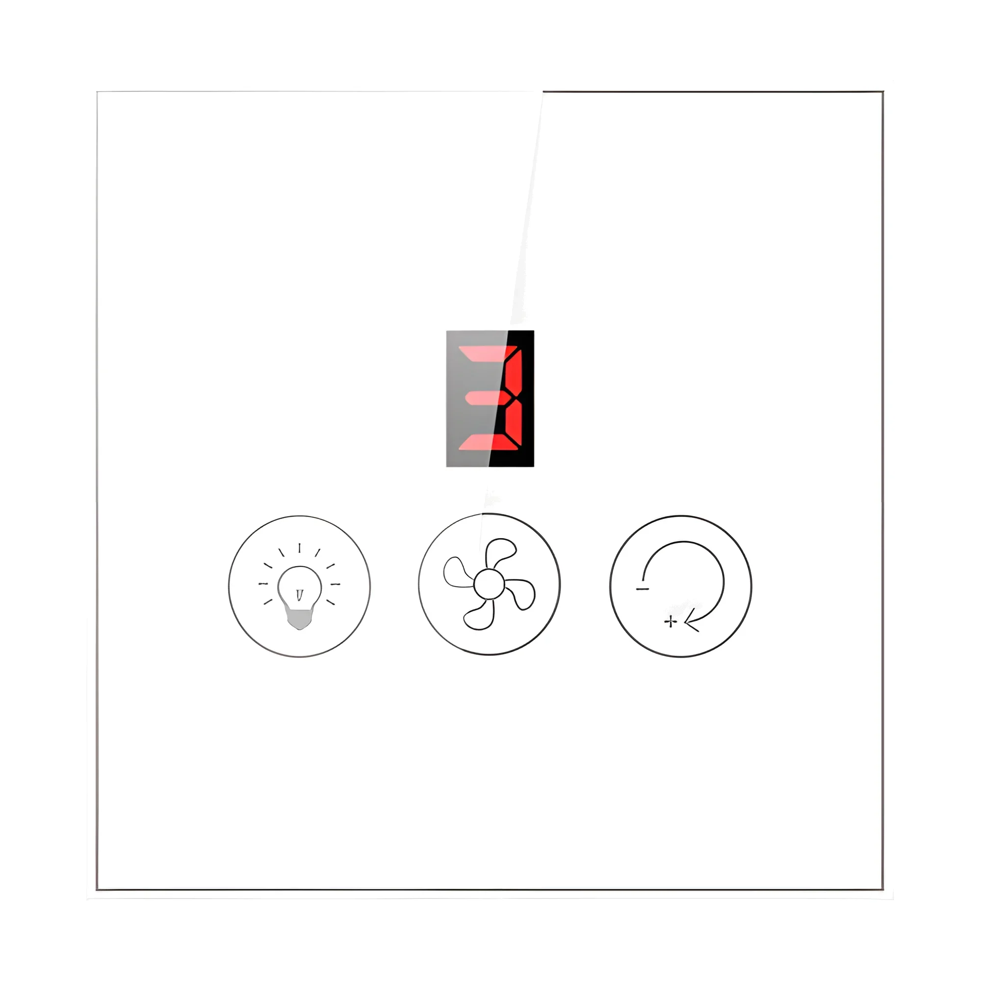 White glass fan controller with speed display, light and fan keys