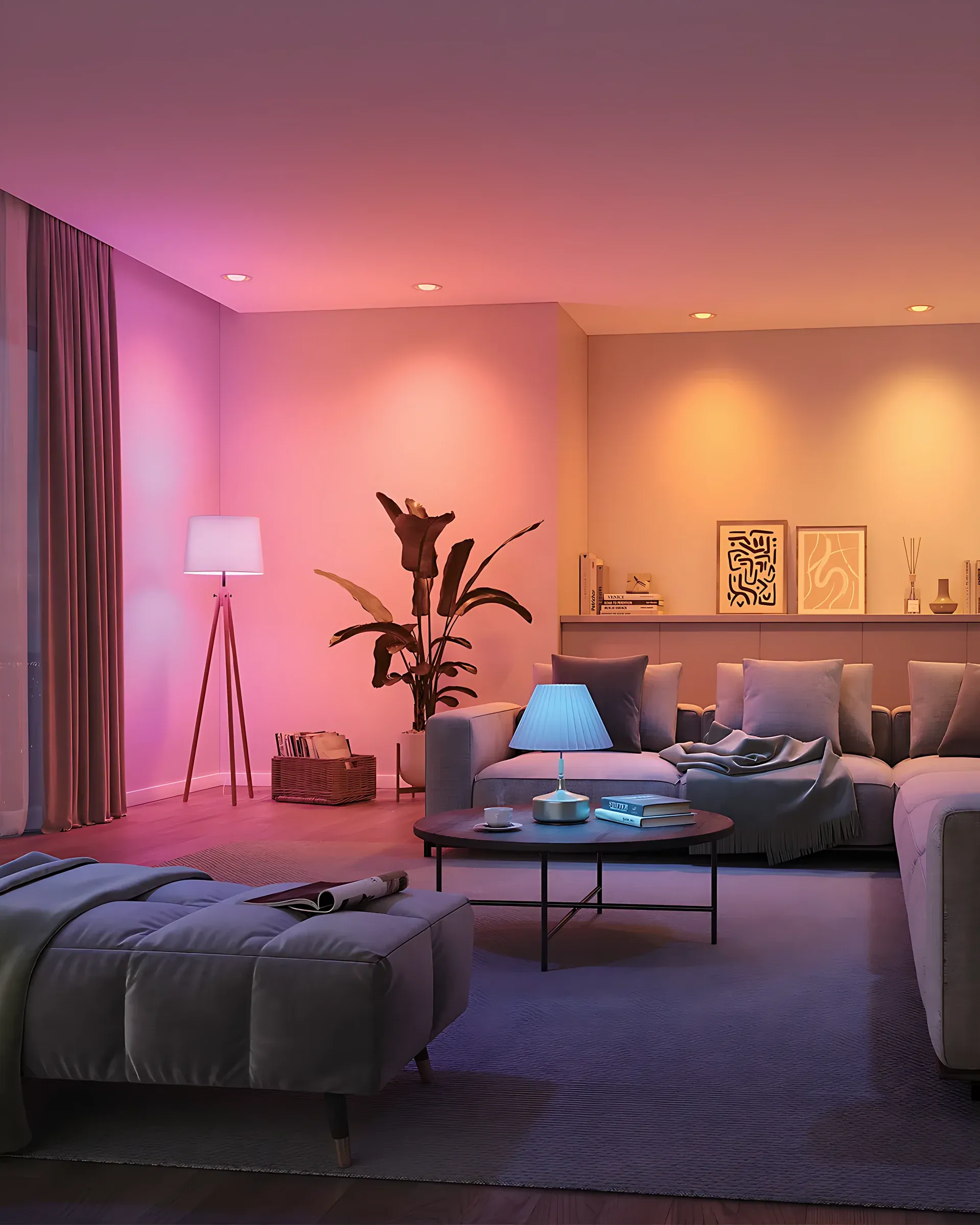 Living room mood lighting with wall controls