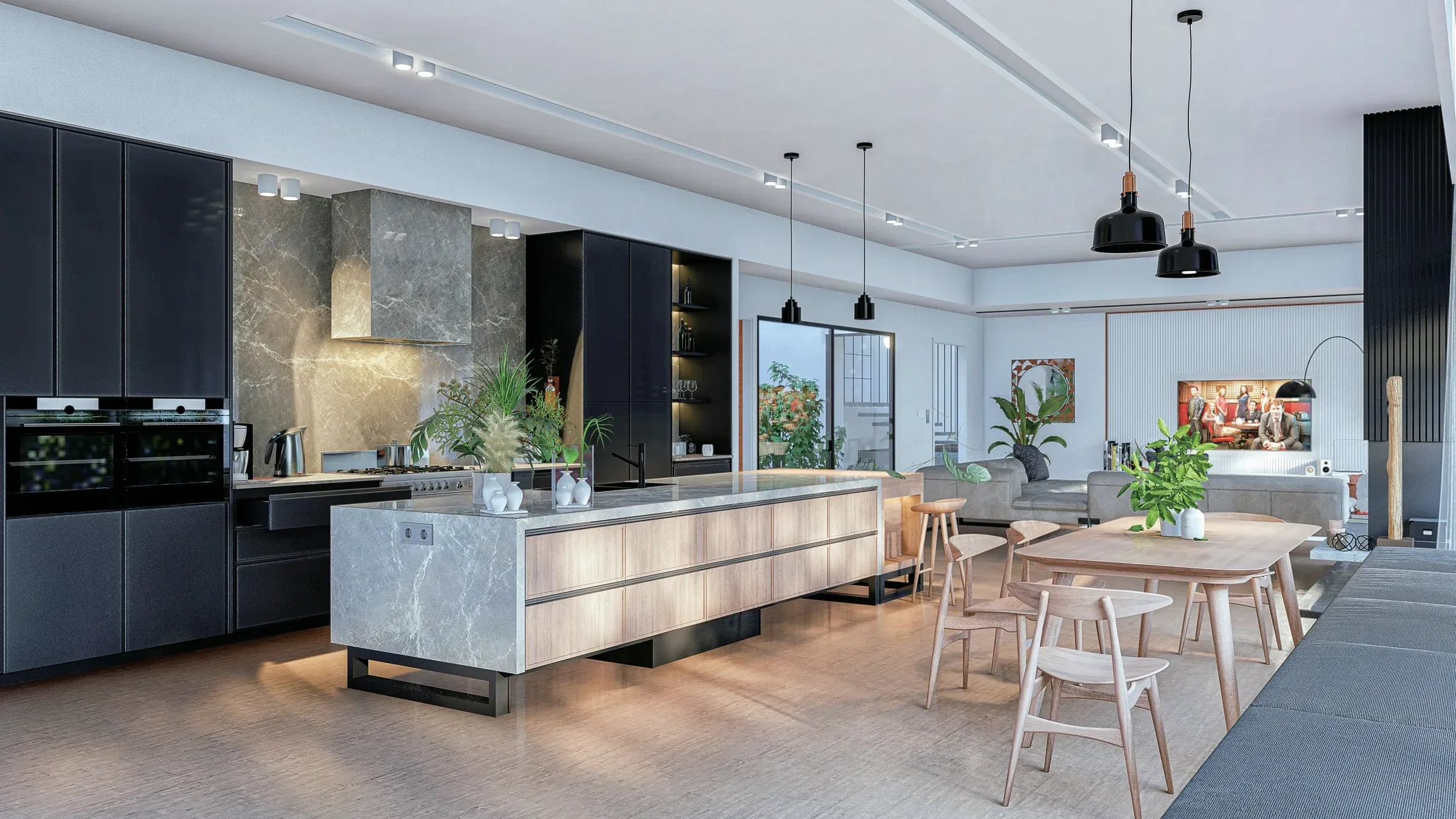 Open kitchen and dining