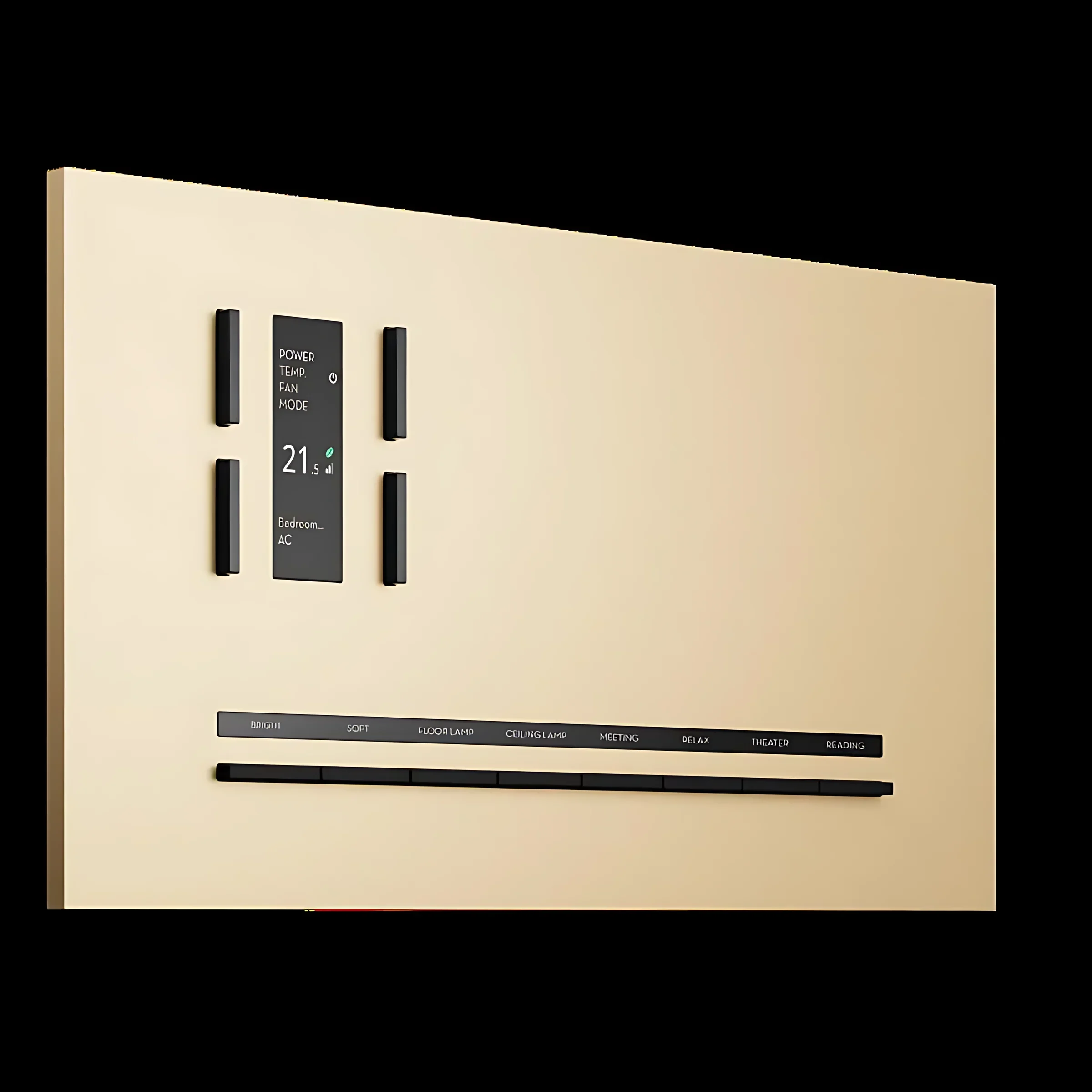 Wide champagne panel with display and a long key bar
