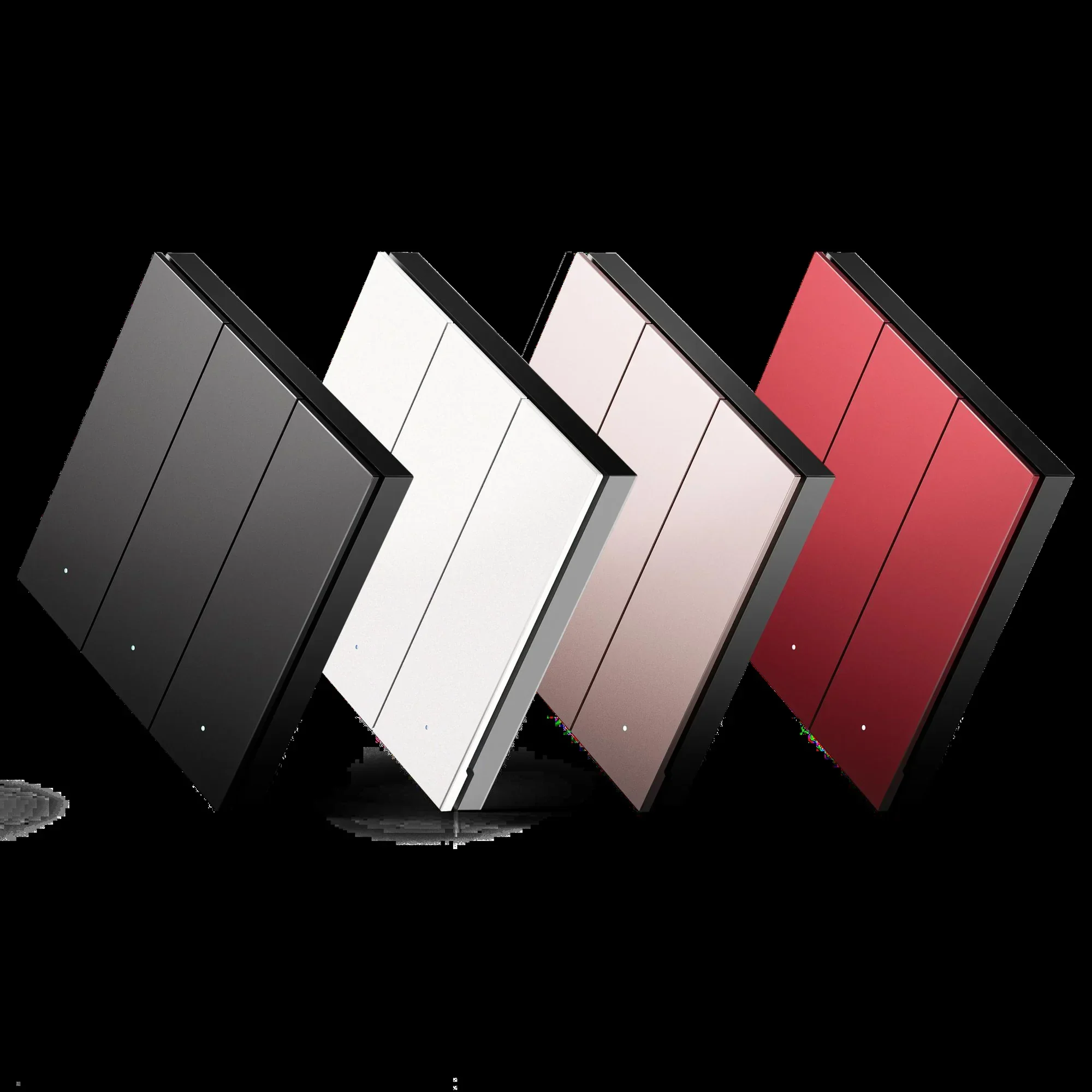 Smart switches in black, white, rose and red