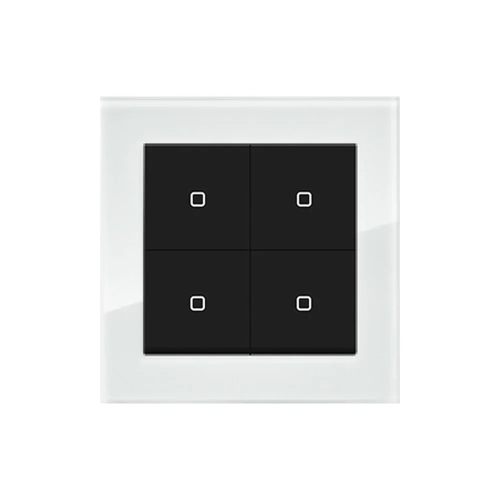 White glass frame with a black 4-key smart switch
