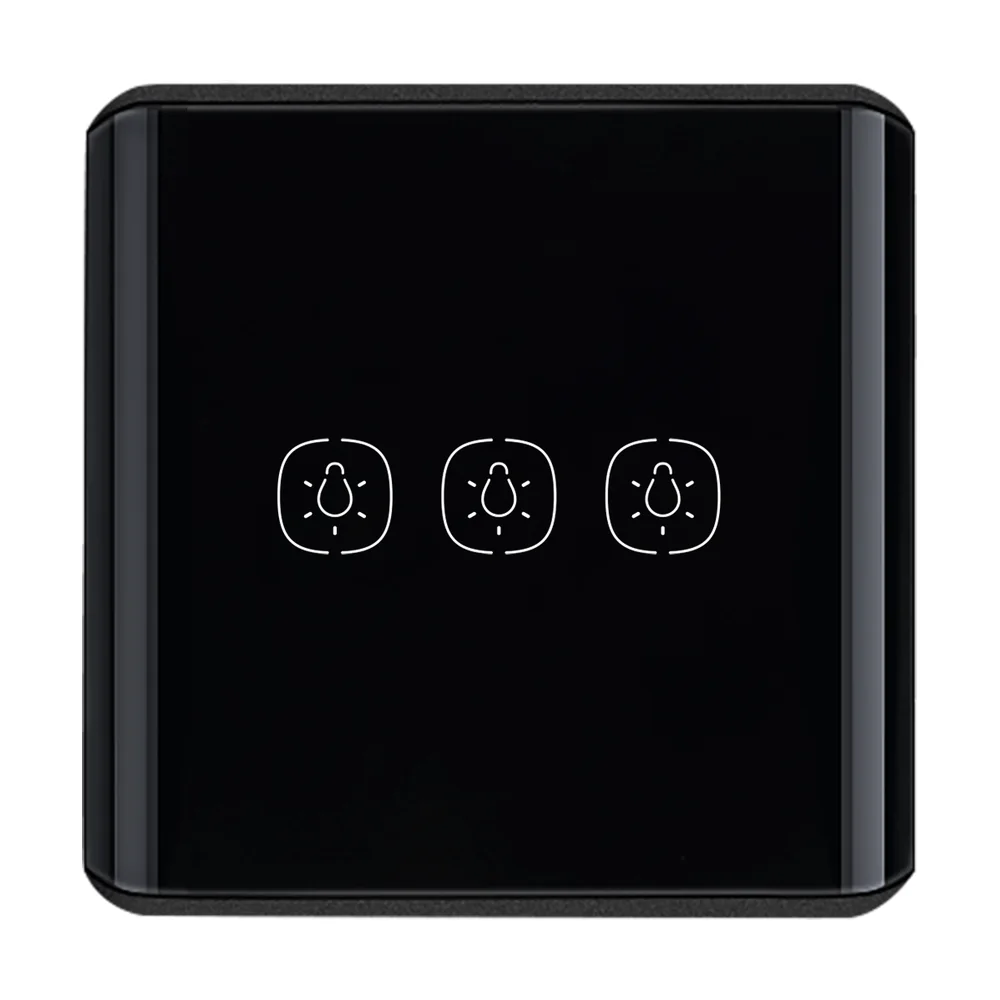 Black curved-glass 3-gang smart touch switch