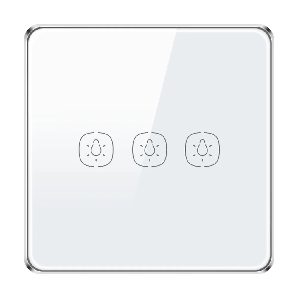 White curved-glass 3-gang smart touch switch