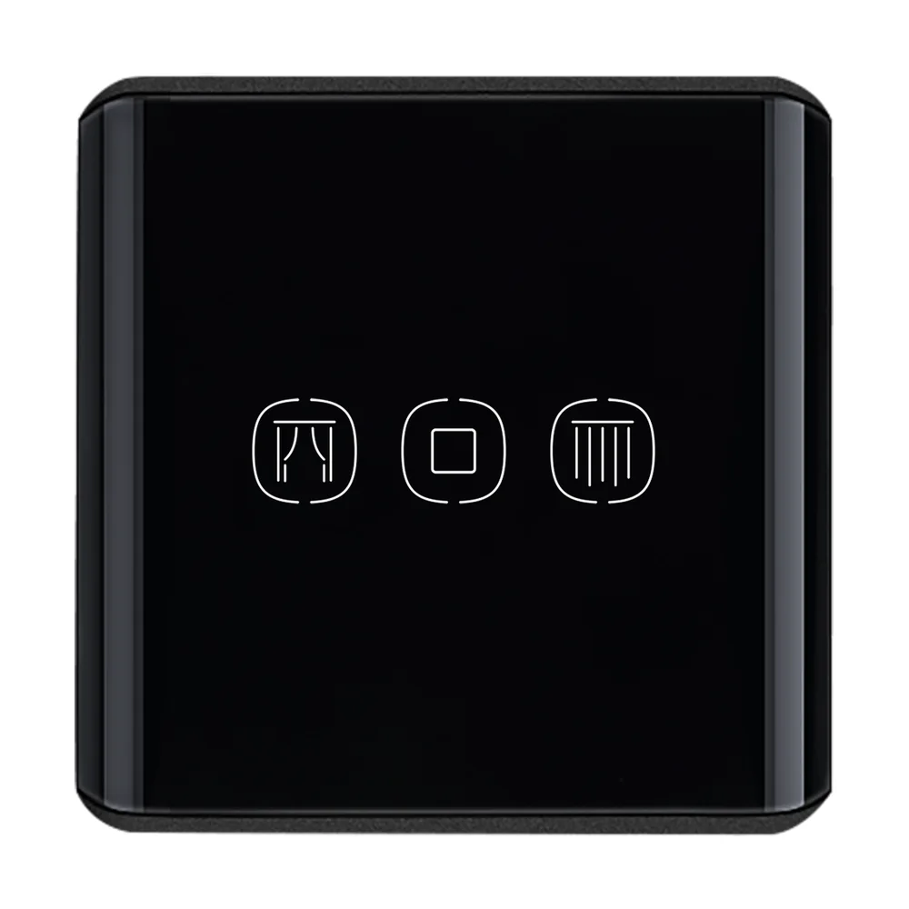 Black curved-glass curtain switch with open, stop and close keys