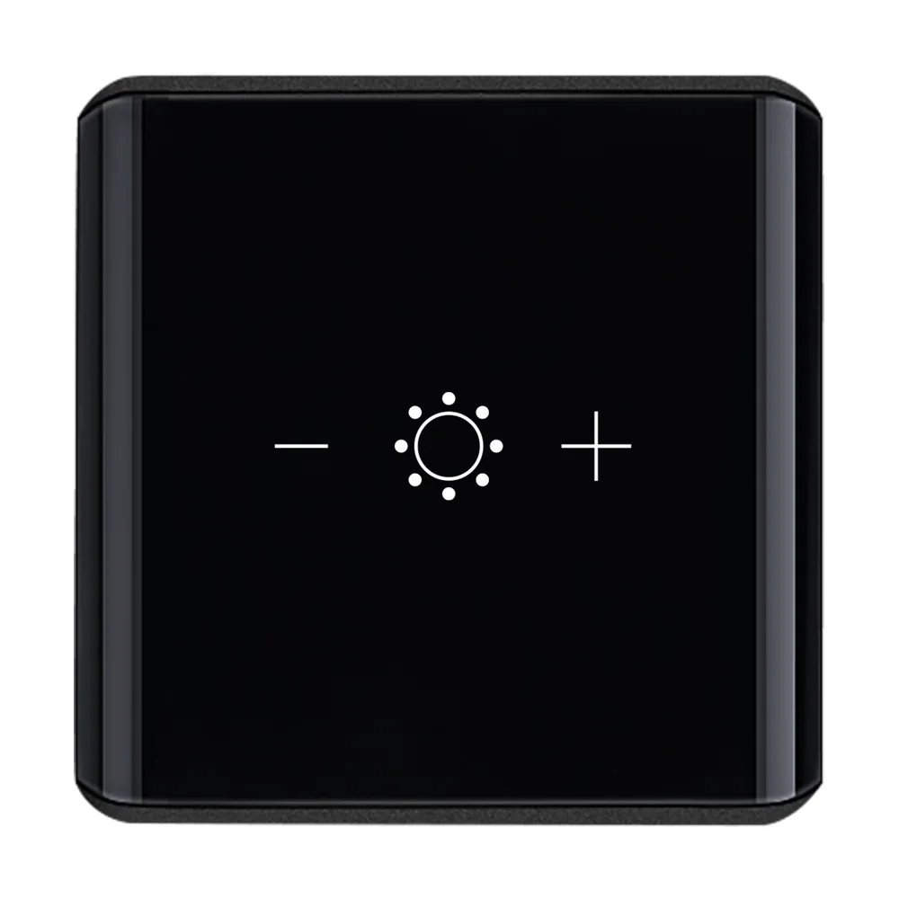 Black curved-glass touch dimmer with plus and minus keys