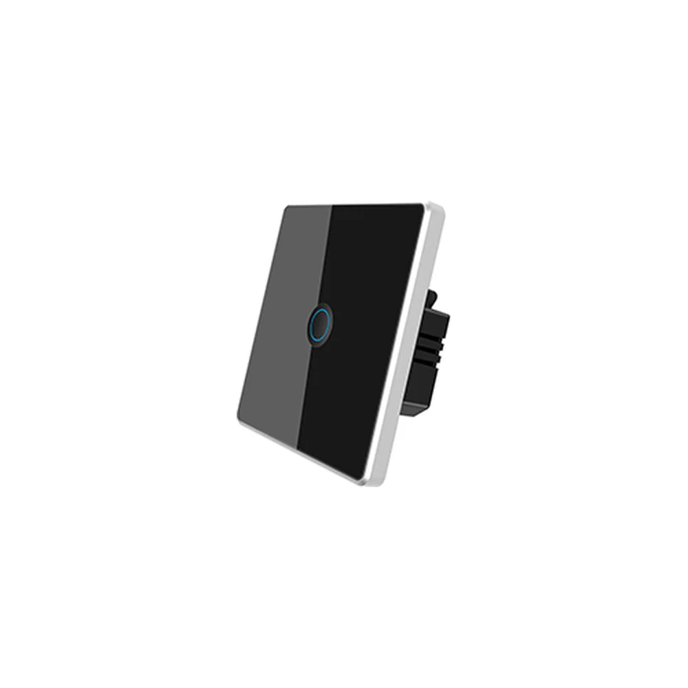 Black glass smart geyser switch with silver edge