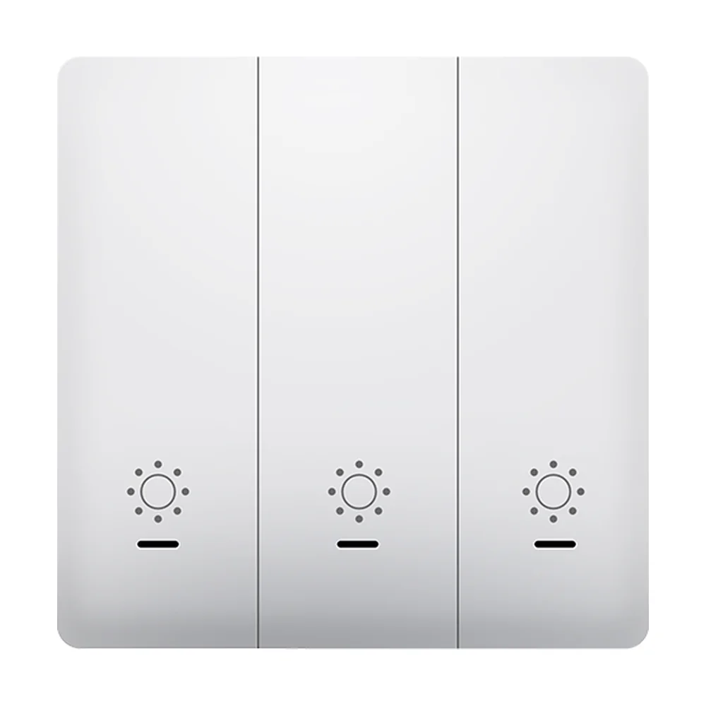 White flat push-button 3-gang dimmer with brightness icons