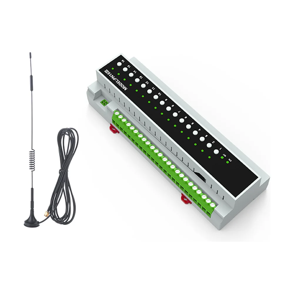 16-channel DIN-rail smart relay controller with antenna