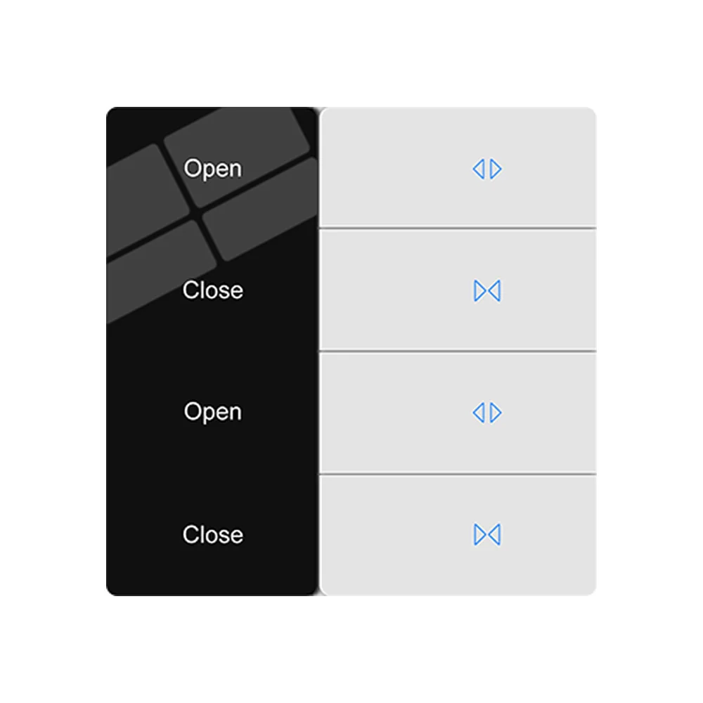 Two-tone smart curtain panel with open and close keys for two curtains
