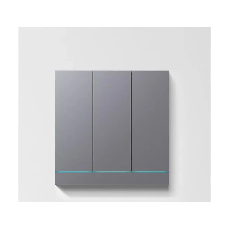Grey 3-key smart switch with blue LED line